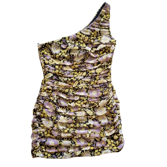 Zara NWT Floral Ruched One Shoulder Mini Dress Medium - Picture 1 of 6